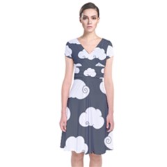 Cloud White Gray Sky Short Sleeve Front Wrap Dress by Alisyart