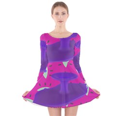 Eye Purple Pink Long Sleeve Velvet Skater Dress
