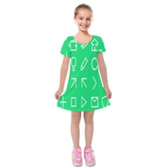 Icon Sign Green White Kids  Short Sleeve Velvet Dress