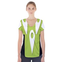 Location Icon Graphic Green White Black Short Sleeve Front Detail Top by Alisyart