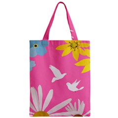 Spring Flower Floral Sunflower Bird Animals White Yellow Pink Blue Zipper Classic Tote Bag by Alisyart