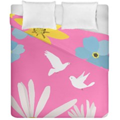 Spring Flower Floral Sunflower Bird Animals White Yellow Pink Blue Duvet Cover Double Side (california King Size) by Alisyart