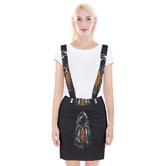 Humor Rocket Ice Cream Funny Astronauts Minimalistic Black Background Suspender Skirt by Simbadda