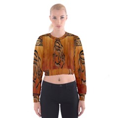 Pattern Shape Wood Background Texture Women s Cropped Sweatshirt by Simbadda