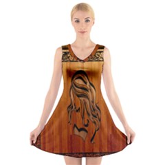 Pattern Shape Wood Background Texture V-neck Sleeveless Skater Dress by Simbadda