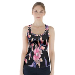 Neon Flowers Black Background Racer Back Sports Top by Simbadda