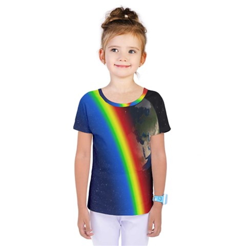 Rainbow Earth Outer Space Fantasy Carmen Image Kids  One Piece Tee by Simbadda