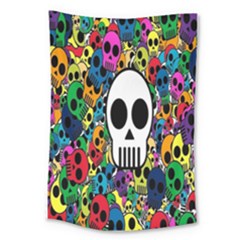 Skull Background Bright Multi Colored Large Tapestry by Simbadda