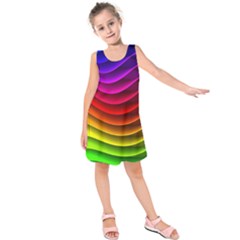 Spectrum Rainbow Background Surface Stripes Texture Waves Kids  Sleeveless Dress by Simbadda