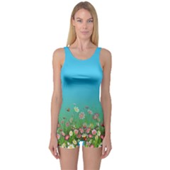 Flowers-grasses One Piece Boyleg Swimsuit by StradlingDesigns
