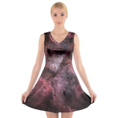 Carina Peach 4553 V-neck Sleeveless Skater Dress by SpaceShop