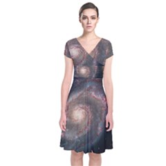 Whirlpool Galaxy And Companion Short Sleeve Front Wrap Dress by SpaceShop