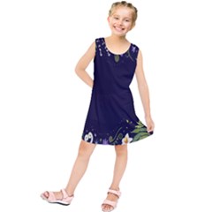 Spring Wind Flower Floral Leaf Star Purple Green Frame Kids  Tunic Dress by Alisyart