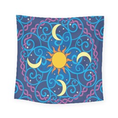 Sun Moon Star Space Purple Pink Blue Yellow Wave Square Tapestry (small)