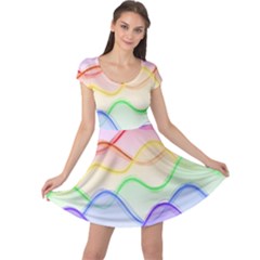 Twizzling Brain Waves Neon Wave Rainbow Color Pink Red Yellow Green Purple Blue Cap Sleeve Dresses by Alisyart