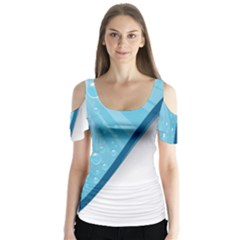 Water Bubble Waves Blue Wave Butterfly Sleeve Cutout Tee 