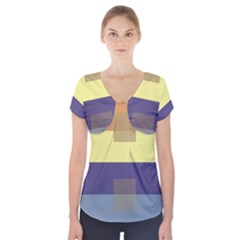 Color Therey Orange Yellow Purple Blue Short Sleeve Front Detail Top by Alisyart