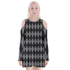 Chevron Wave Line Grey Black Triangle Velvet Long Sleeve Shoulder Cutout Dress by Alisyart