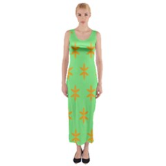 Flower Floral Different Colours Green Orange Fitted Maxi Dress by Alisyart
