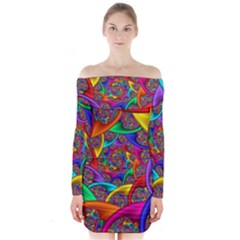 Color Spiral Long Sleeve Off Shoulder Dress by Simbadda