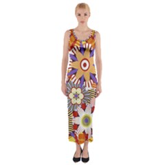 Flower Floral Sunflower Rainbow Frame Fitted Maxi Dress by Alisyart
