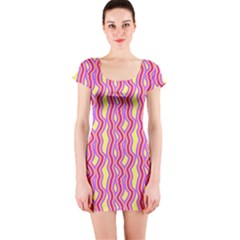 Pink Yelllow Line Light Purple Vertical Short Sleeve Bodycon Dress by Alisyart