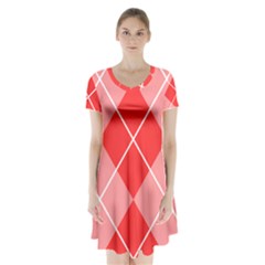 Plaid Triangle Line Wave Chevron Red White Beauty Argyle Short Sleeve V-neck Flare Dress