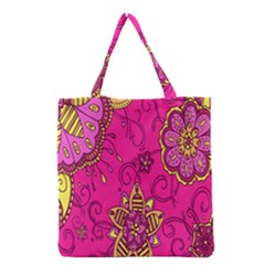 Pink Lemonade Flower Floral Rose Sunflower Leaf Star Pink Grocery Tote Bag by Alisyart