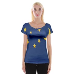 Starry Star Night Moon Blue Sky Light Yellow Women s Cap Sleeve Top by Alisyart