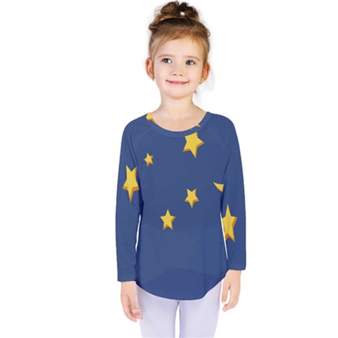 Starry Star Night Moon Blue Sky Light Yellow Kids  Long Sleeve Tee by Alisyart