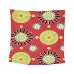 Sunflower Floral Red Yellow Black Circle Square Tapestry (small) by Alisyart