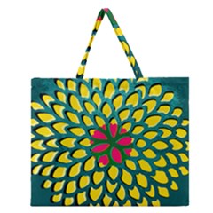Sunflower Flower Floral Pink Yellow Green Zipper Large Tote Bag
