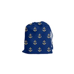 Gold Anchors On Blue Background Pattern Drawstring Pouches (xs)  by Simbadda
