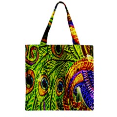 Glass Tile Peacock Feathers Zipper Grocery Tote Bag by Simbadda