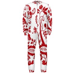 Red Vintage Floral Flowers Decorative Pattern Clipart Onepiece Jumpsuit (men)  by Simbadda