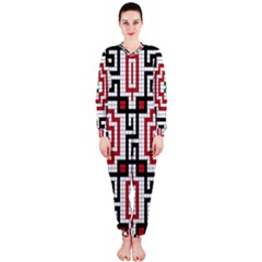Vintage Style Seamless Black White And Red Tile Pattern Wallpaper Background Onepiece Jumpsuit (ladies)  by Simbadda