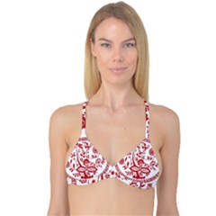 Red Vintage Floral Flowers Decorative Pattern Reversible Tri Bikini Top