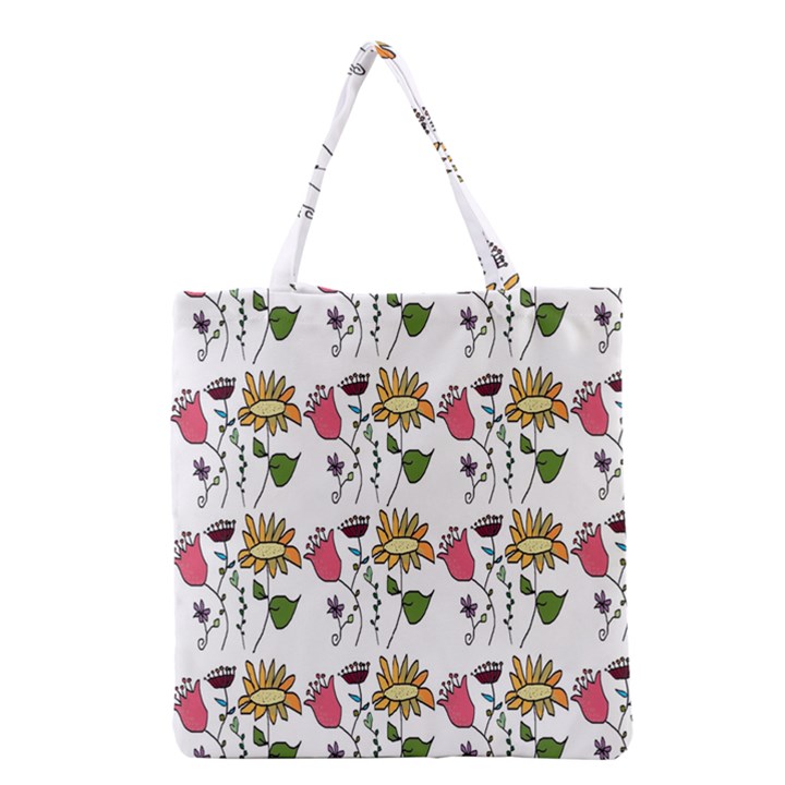 Handmade Pattern With Crazy Flowers Grocery Tote Bag