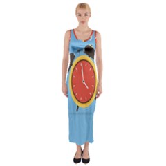 Alarm Clock Weker Time Red Blue Fitted Maxi Dress