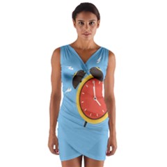 Alarm Clock Weker Time Red Blue Wrap Front Bodycon Dress by Alisyart