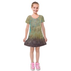 Aqua Textured Abstract Kids  Short Sleeve Velvet Dress by digitaldivadesigns