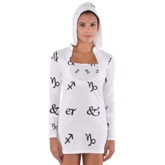 Set Of Black Web Dings On White Background Abstract Symbols Women s Long Sleeve Hooded T-shirt by Amaryn4rt