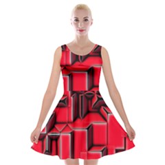 Background With Red Texture Blocks Velvet Skater Dress by Amaryn4rt