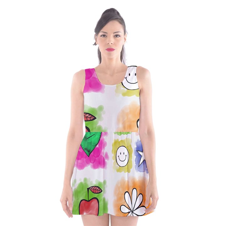A Set Of Watercolour Icons Scoop Neck Skater Dress