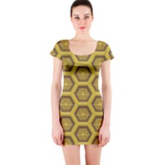 Golden 3d Hexagon Background Short Sleeve Bodycon Dress by Amaryn4rt