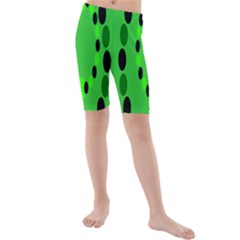 Circular Dot Selections Green Yellow Black Kids  Mid Length Swim Shorts by Alisyart