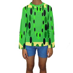 Circular Dot Selections Green Yellow Black Kids  Long Sleeve Swimwear by Alisyart