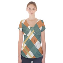 Autumn Plaid Short Sleeve Front Detail Top by Alisyart