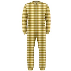 Golden Yellow Tablecloth Plaid Line Onepiece Jumpsuit (men)  by Alisyart
