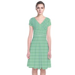 Green Tablecloth Plaid Line Short Sleeve Front Wrap Dress by Alisyart